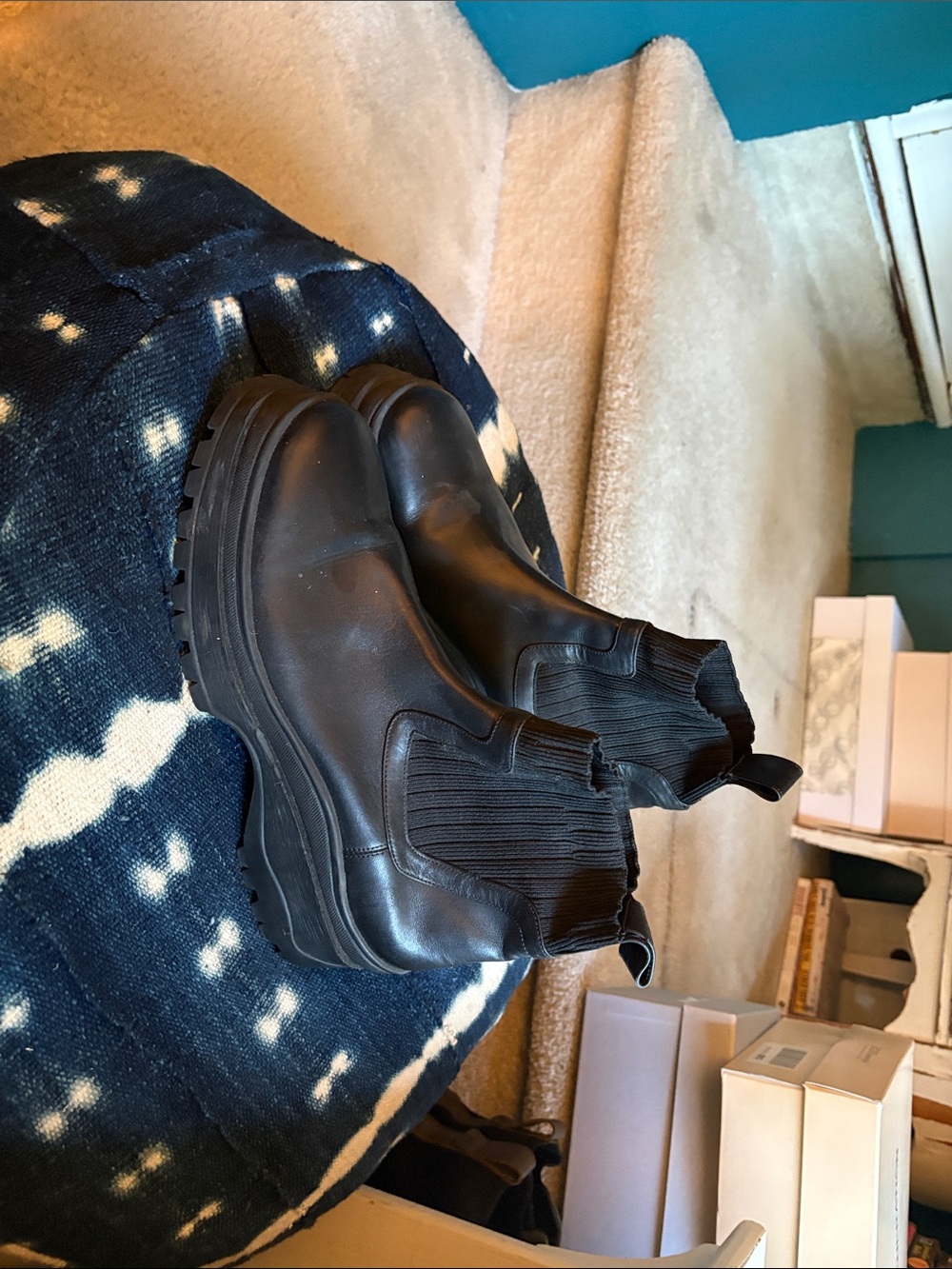 STAUD Black Leather Chelsea Lug Booties - Picture 2 of 5
